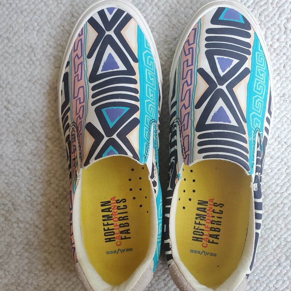 Rare print, SeaVees x Hoffman Fabrics Slip Ons, size 8